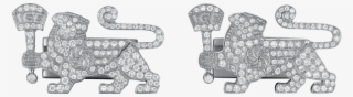 18k White Gold With Diamonds Lioness Cuff Links - Bench