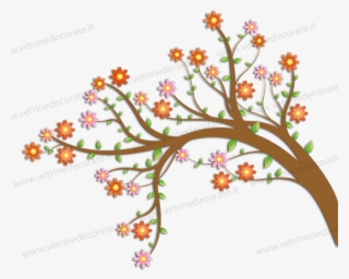 Blooming Tree Branch With Flowers And Leaves