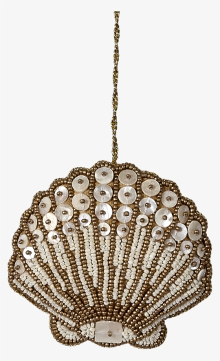 Bead And Mother Of Pearl Ornament, 4" Scallop Gold - Chandelier