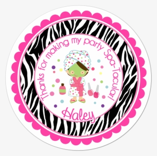 Spa Party Wide Zebra Print Border Personalized Sticker - Spa Para Niñas