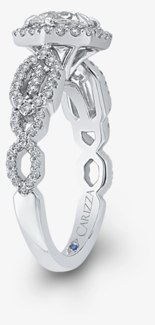 18k White Gold Round Diamond Hexagon Shape Halo Engagement - Engagement Ring