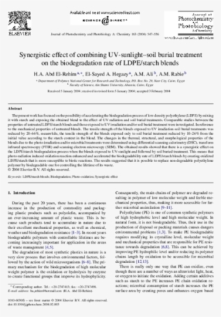Synergistic Effect Of Combining Uv-sunlight Soil Burial - Document