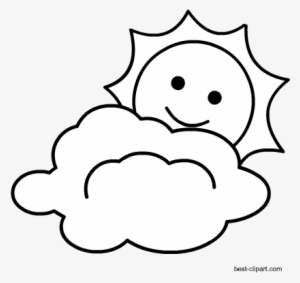 Sun And Cloud Black And White Clipart - Clip Art