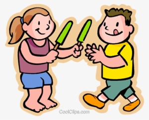 Kids Eating A Popsicle, Sharing Royalty Free Vector - Good Moral Values