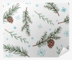 Seamless Pattern Of Watercolor Fir Branches And Snow - Watercolor Painting