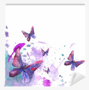 Abstract Watercolor Background With Butterflies Wall - Watercolour Abstract Butterfly Design