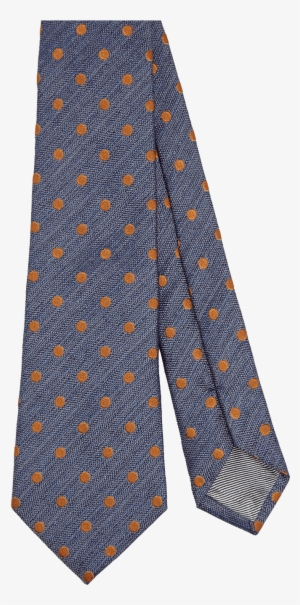 Dark Azure Silk Tie With Mustard Polka Dots Fw18 Collection, - Necktie
