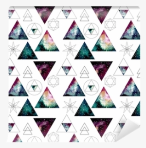 Pattern With Watercolor Nebula In Triangles And Sacred - Geometry