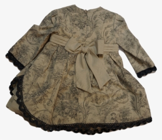 Miranda Beige & Grey Dress With Vintage Pattern - Ruffle