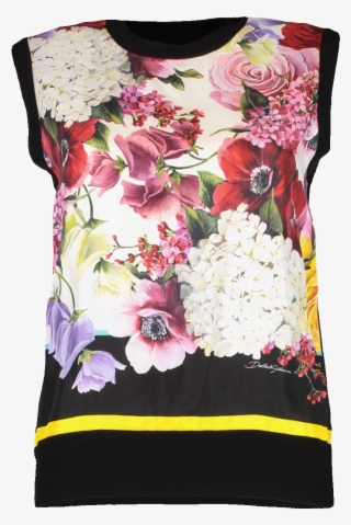 Dolce & Gabbana Floral Print Silk Front Shell In Black