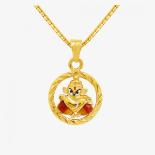 Gold Ganesha With Enameled Pendant - Gold Necklace Circle Pendant