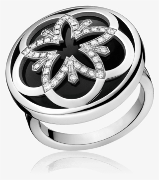 Ring 18k White Gold With Diamonds And 1 Onyx Cabochon - Omega Ring Flower