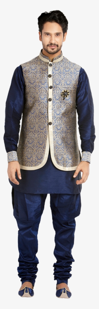 Princely Blue Jacquard Indowestern - Ethnic Wear Online Mens