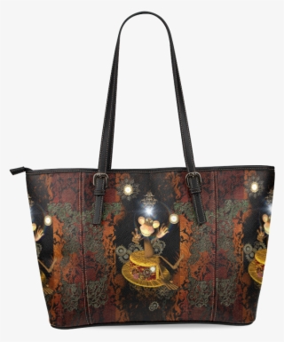 Steampunk, Funny Monkey Leather Tote Bag/large - Library Tote Bag Leather