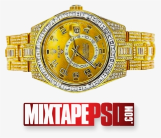 Gold Rolex Watch - Cuban Link Chain Transparent Png