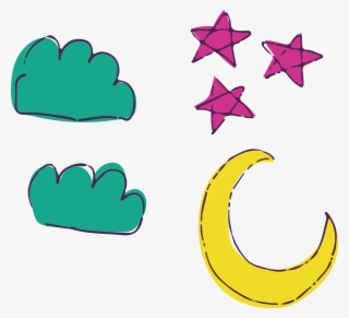 And Stars Cartoon Watercolor Transprent Png Free - Drawing Moon And Stars Transparent