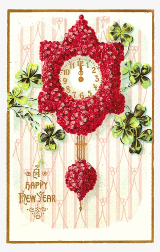 Digital Vintage New Year's Greeting Postcard With Red - New Year S Wishes And Flowers
