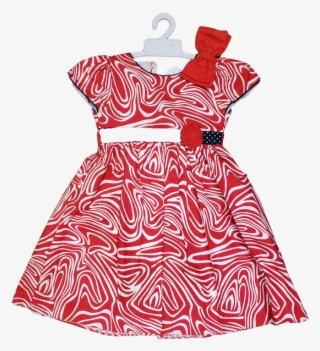 Red Dress With White Patterns And Ribbon - Cocktail Dress
