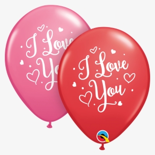 11" Latex Red And Rose I Love You Hearts Script - Love You Balloon