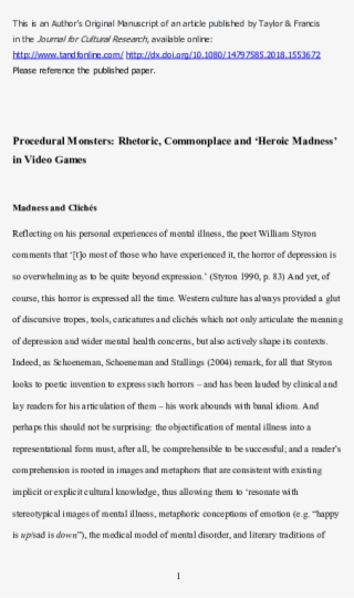 Rhetoric, Commonplace And 'heroic Madness' In Video - Document