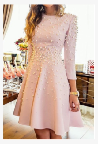 Pearl Detailed Pink Dress - Selma Cilek Inci Elbise
