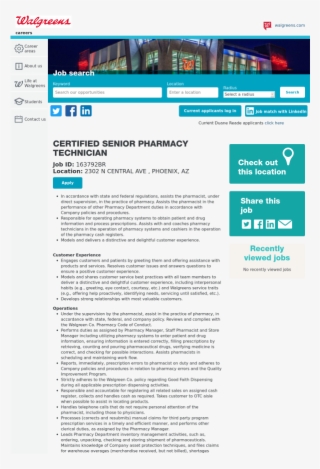Certified Senior Pharmacy Technician Job At Walgreens - Web Page