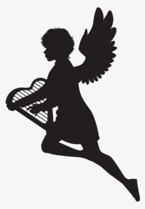 Angel With Harp Silhouette Png Clip Art Image - Angel With Harp Clipart