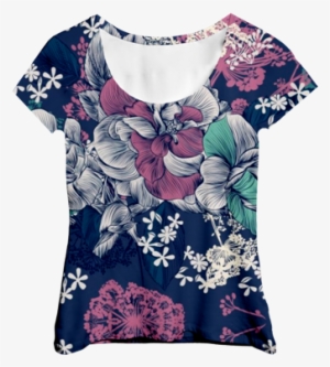 Blusa Azul Com Florais Rosa