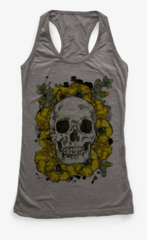 Skull On A Bed Of Poppies Racerback Tank Top