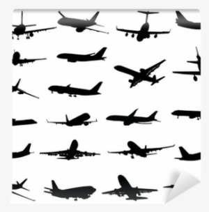 Black Silhouettes Of Planes, Vector Illustration Wall - Vector Graphics