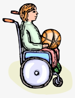 Vector Illustration Of Disabled Boy Handicapped Wheelchair - Basketball