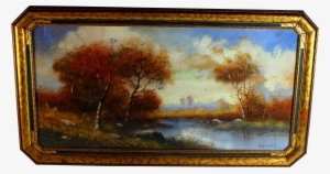 Watercolor And Gouache Of A Autumn Landscape Signed - Watercolor Painting