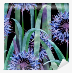 Watercolor Agapanthus Flower Seamless Pattern On Black - Watercolor Painting