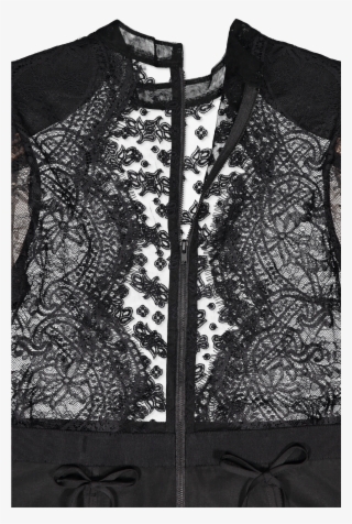 Long Sleeve Fine Lace Dress Black - Monochrome