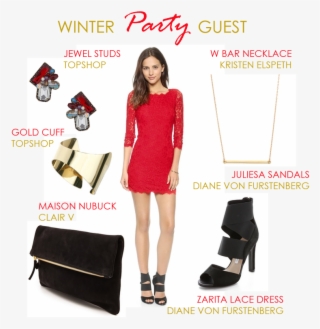 Diane Von Furstenberg Red Lace Dress Paired With Jewelry - Jewelry For Holiday Party