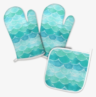Mermaid Scales Oven Mitts And Pot Holder Set - Paper