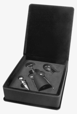 3 Piece Leatherette Wine Tool Set W/ Silver Engraving