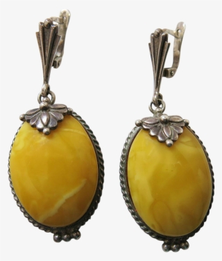 Vintage Silver And Egg Yolk Baltic Amber Lever-back - Earrings
