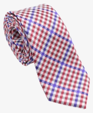 Red, White, And Blue Gingham Patterned Necktie - Table With Tablecloth Background