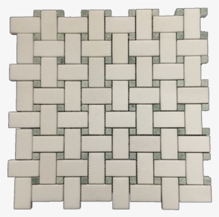 White Thassos Basketweave 7/8 With 3/8 Ming Green Dot - Basket Weave Tile