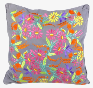 Charcoal Floral Embroidered Cushion - Cushion
