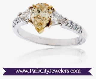 Pear Shaped Yellow Diamond And Diamond Ring - Engagement Ring Colored Stone Gold