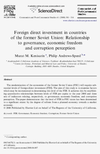 Foreign Direct Investment In Countries Of The Former - Document