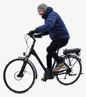 Is Winter Cycling His Electric Bike Png Image - Person On Bike Png