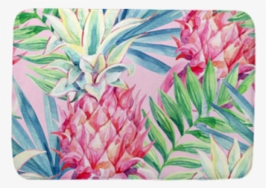 Watercolor Pineapple Fruit Seamless Pattern Bath Mat - Pink Pineapple Water Color