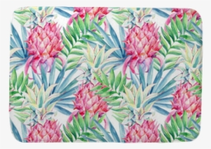 Watercolor Pineapple Fruit Seamless Pattern Bath Mat