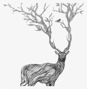Drawn Horns Png Tumblr - Blue Deer Art Print - Mini By Huebucket