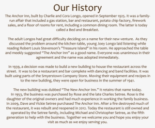 Our History The Anchor Inn, Built By Charlie And Cora - Document