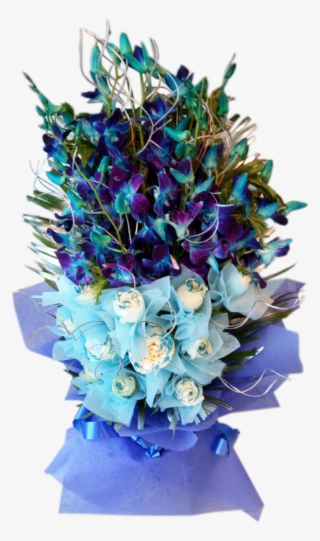 Blue Orchids And White Rose Bouquet - Bouquet