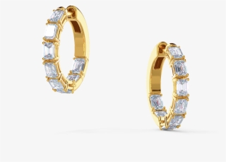 Emerald Cut Diamond Hoop Earrings - Diamond